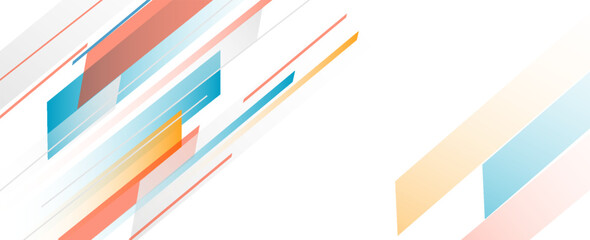 White abstract wide banner background with blue geometric shapes. Minimal geometric. Modern futuristic concept. Suit for cover, header, business, presentation.