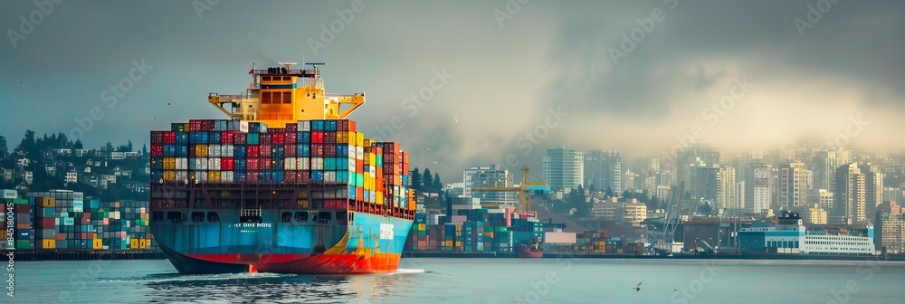 Poster commercial freight ship for importing and exporting items in the logistics industry copy space image