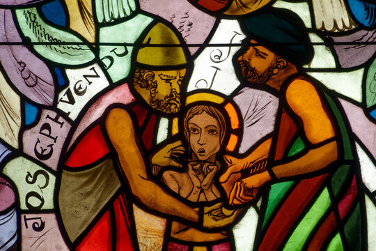 Joseph, son of Jacob, sold into slavery by his jealous brothers.. Joseph, fils de Jacob, vendu en esclavage par ses fr&egrave;res jaloux. Annecy - France