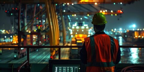 The chief officer is monitoring the progress of work activities at the port