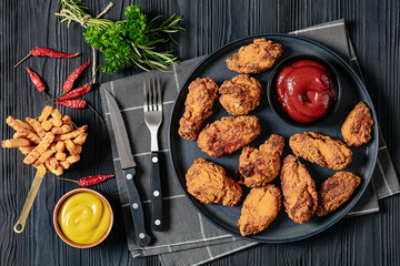 american style fried chicken wings on a plate