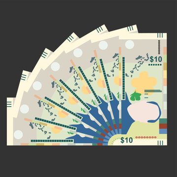 Bahamian Dollar Vector Illustration. The Bahamas money set bundle banknotes. Paper money 10 BSD. Flat style. Isolated on white background. Simple minimal design.