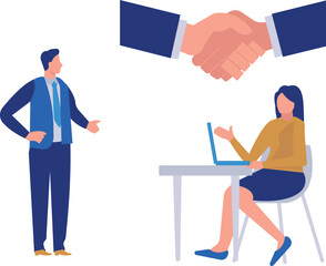 The girl is talking to the boy about business dealings.