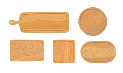 Set of wooden serving boards. Platter, Plates. Hand drawn vector illustration.	
