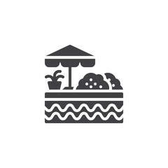 Swimming pool with umbrella and plants vector icon