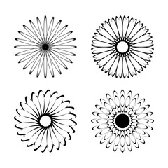 Icon set of four flower Mandala ornament isolated on white background. Graphic geometric, motif circular round. Henna tattoo design. Vector illustration