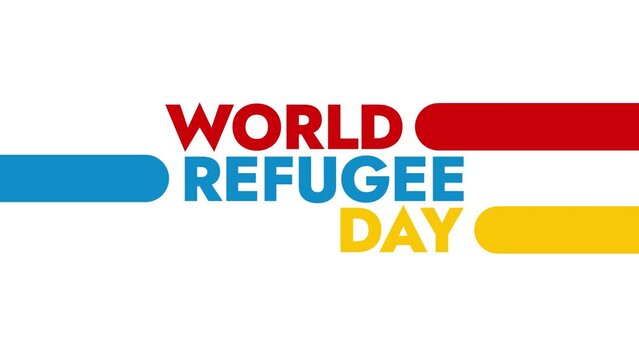 World Refugee Day colorful motion graphics seamless loopable text animation on white or black background for awareness about world refugee day in june