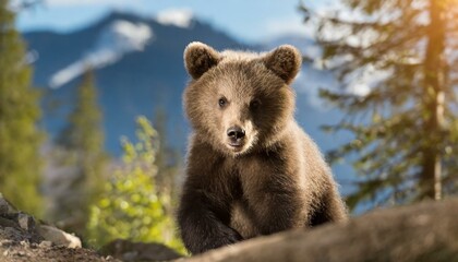 Obraz premium Wild brown bear cub closeup