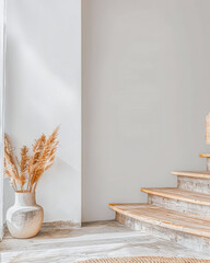 Minimalist interior design composition with fancy ornaments and copyspace for text. Home decor concept image in earthy bright tones.