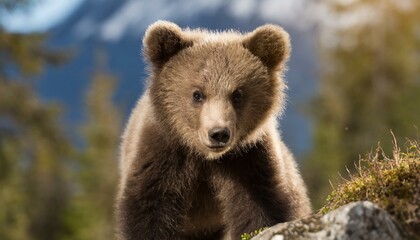 Obraz premium Wild brown bear cub closeup