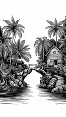 tropical island with palm trees and sea