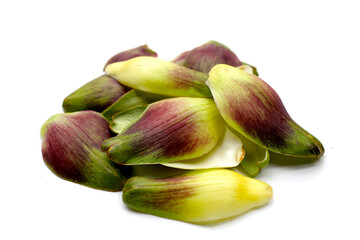Artichoke petals on white background.