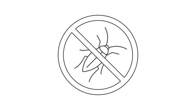 Animated bug block icon. Pest control line animation. Moving insect. House parasite prohibition. Black illustration on white background. HD video with alpha channel. Motion graphic