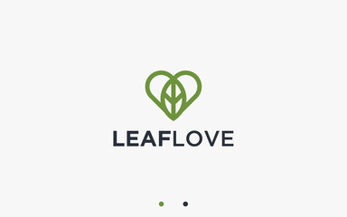 Fototapeta premium love with leaves logo design vector silhouette illustration