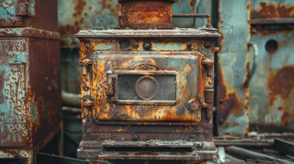 Old and corroded iron stove from a manufacturing plant