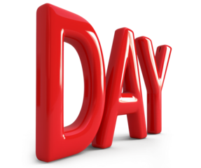 3D letter Day in playful Red on a transparent background