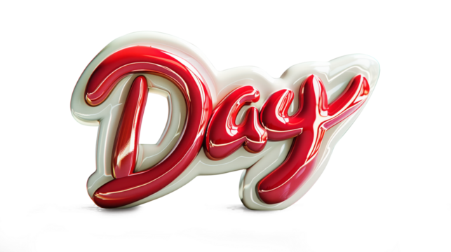 3D letter Day in playful Red on a transparent background