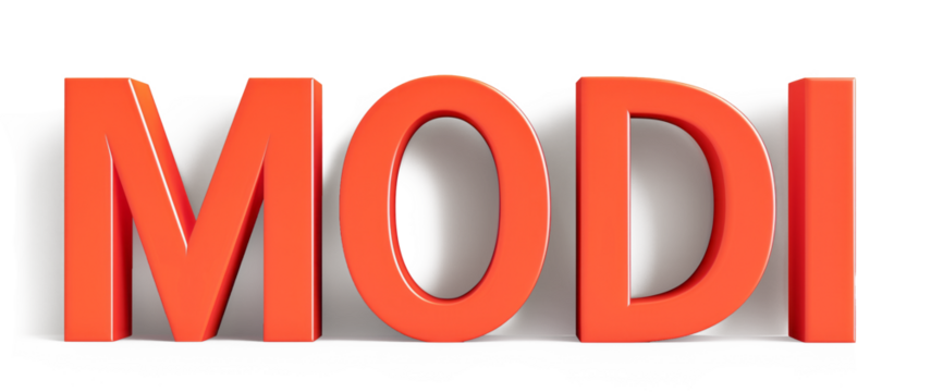 3D letter MODI in fiery red on a transparent background