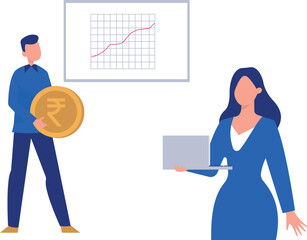 Boy and girl are working on finance marketing.