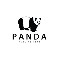 black silhouette cute panda animal logo simple concept illustration illustration template