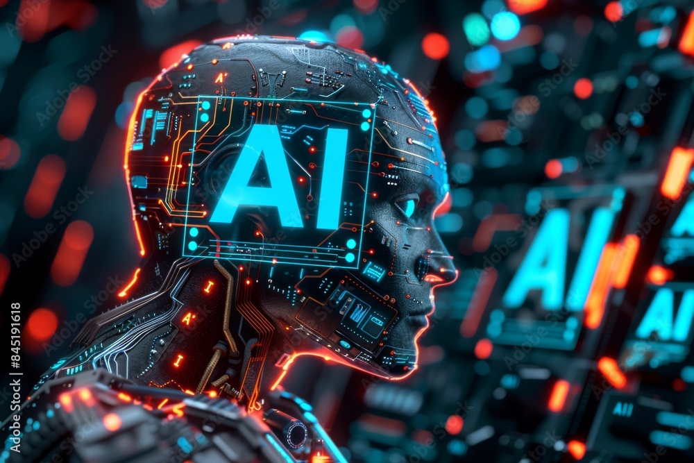 Aufkleber digital ai processor with glowing circuits, high tech illustration of artificial intelligence, vibra
