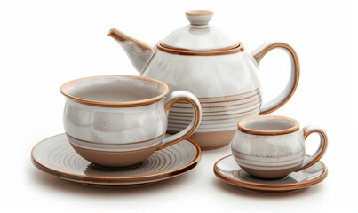 ceramic tea set isolated on white background