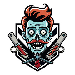 Vintage barbershop logo in vector format that combines vibrant colors with a horror theme