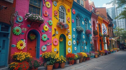 Fototapeta premium A vibrant street art mural, with bold colors and intricate details, adorning the side of a building, adding a touch of creativity and urban