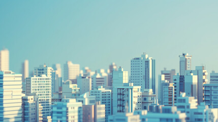 Obraz premium Simplistic Urban Landscape with Skyscrapers and Clear Blue Sky on a Sunny Midday, Highlighting Modern City Growth and Architectural Innovation