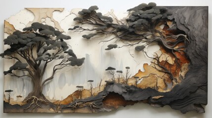 Magnetic metal fibres detailed dramatic landscape abstract background
