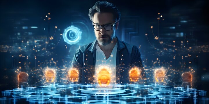 Data scientist harnessing quantum computing for lightningfast big data analysis. Concept Quantum Computing, Data Analysis, Lightning Fast, Big Data, Data Scientist