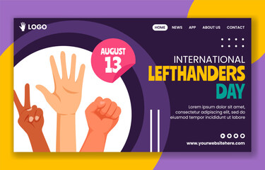 Left Handers Day Social Media Landing Page Cartoon Hand Drawn Templates Background Illustration