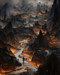 Magnetic metal fibres detailed dramatic landscape abstract background