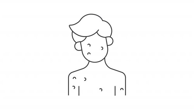 Animated pest bite icon. Bedbugs marks line animation. Skin infection showing up. Head shake. Allergic mosquito. Black illustration on white background. HD video with alpha channel. Motion graphic
