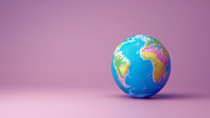Colorful globe of Earth against a pink background, representing global concepts, geography, and international themes in a vibrant context 3D Illustration.