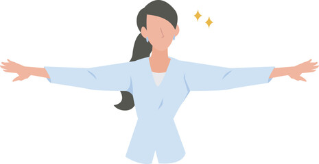 セーフのポーズをする女性のビジネスパーソン