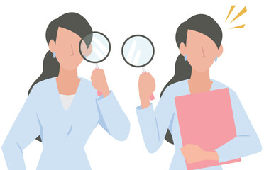 虫眼鏡で覗く女性のビジネスパーソン