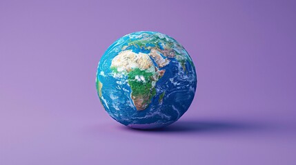 Fototapeta premium High-resolution image of Earth with detailed geography, displayed on a purple background, showcasing continents and oceans. 3D Illustration.