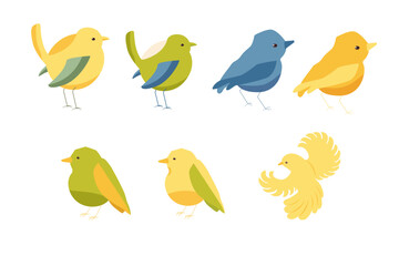 Cartoon bird character set. Icon set of bird. Isolated on white background. Illustration of color bird animal. Vector illustration