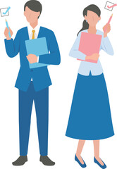 チェックしたり、査定をする男性と女性のビジネスパーソン