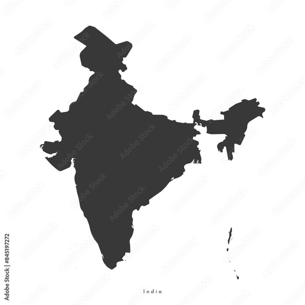 Wall mural vector isolated simplified illustration icon with black silhouette of india map. white background