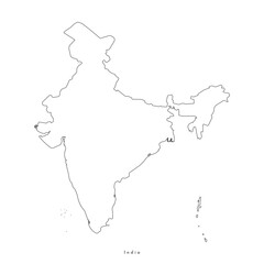 Vector isolated simplified illustration icon with black line silhouette of India map. White background