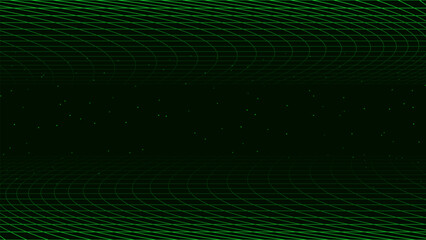 Cyberspace retro background 80s 90s style. Distorted green grid and starry sky.