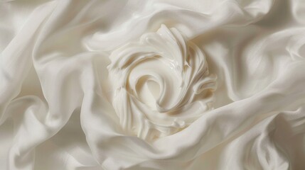 Obraz premium Homemade cosmetic cream on white fabric from top view