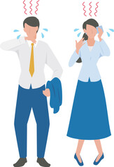 暑さを感じている男性と女性のビジネスパーソン