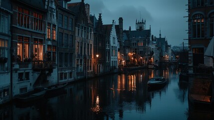  picturesque night view in the city center with canals and old buildings