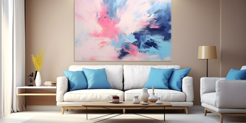 "Vibrant Abstract Art Pink, Blue, and White Painting on Canvas". Concept Abstract Art, Vibrant Colors, Pink Blue White, Painting on Canvas