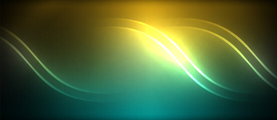 Fototapeta premium Neon glowing circle rays, light round lines in the dark, planet style neon wave lines. Energetic electric concept design for wallpaper, banner, background