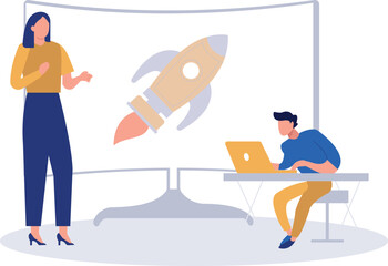 The girl is talking to the boy on the monitor.