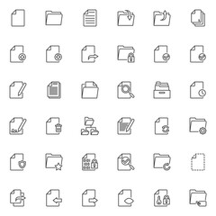 Files and folders line icons set
